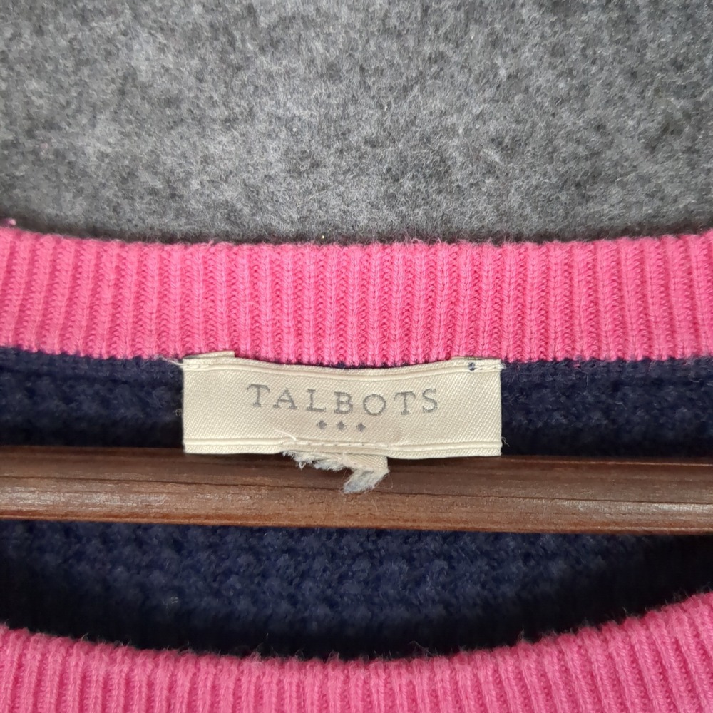 Talbots Women Colorblock Knit Sweater Navy Blue White Pink Crew Neck Long Sleeve - Picture 8 of 11
